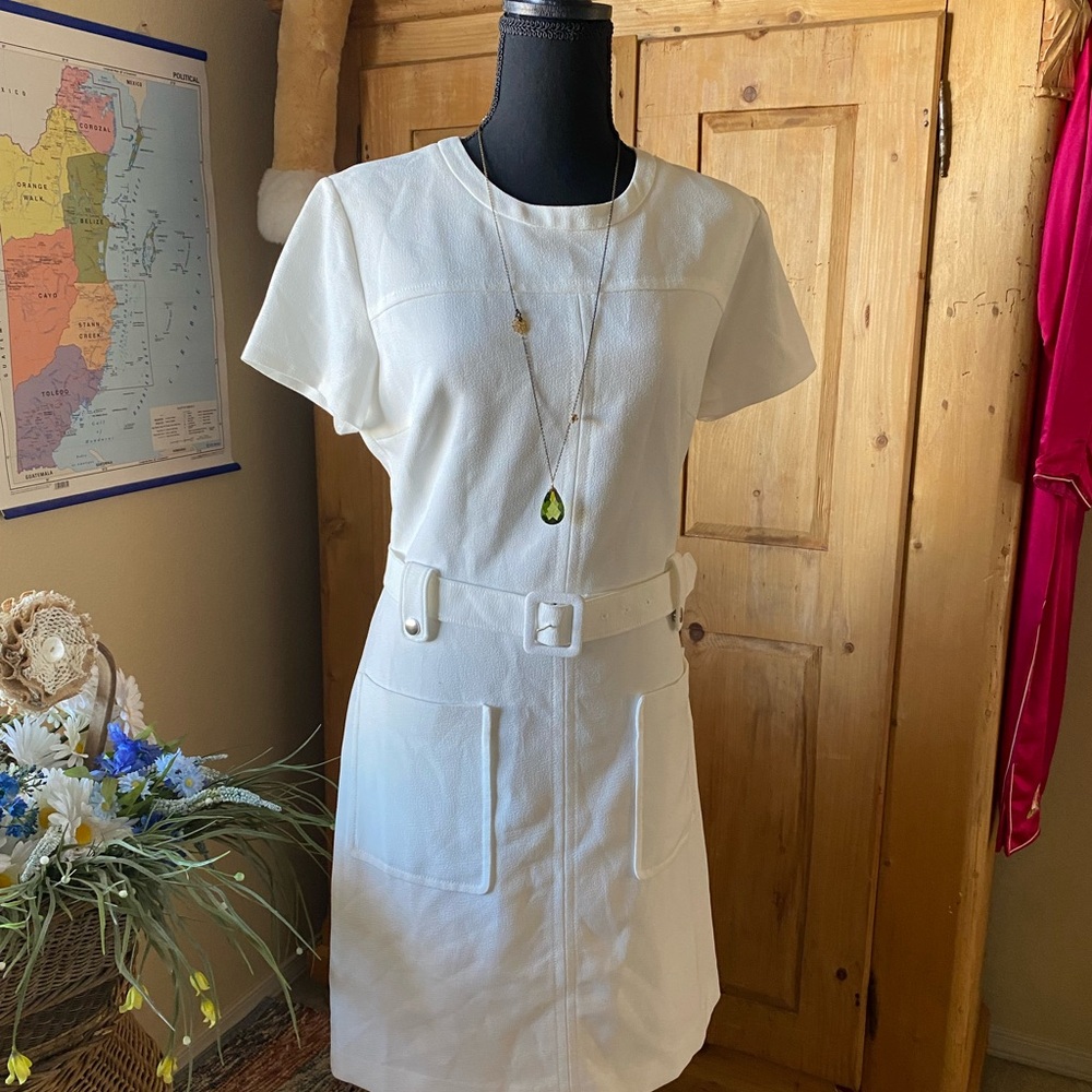 Elegant White Dress with Belt